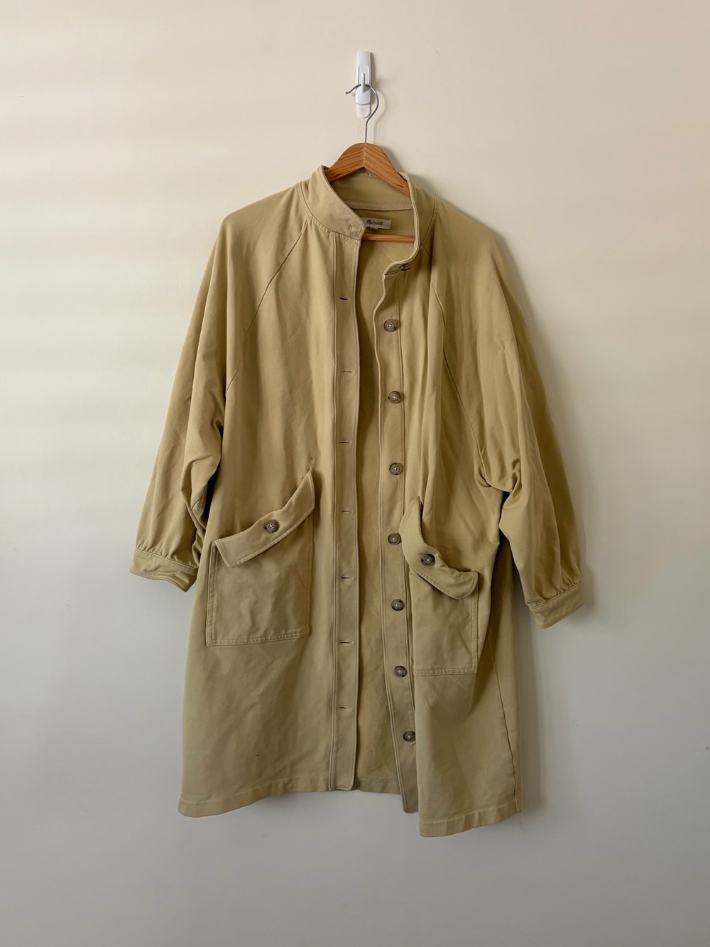 Madewell Tan Yellow Khaki Long Button Front Trench Coat